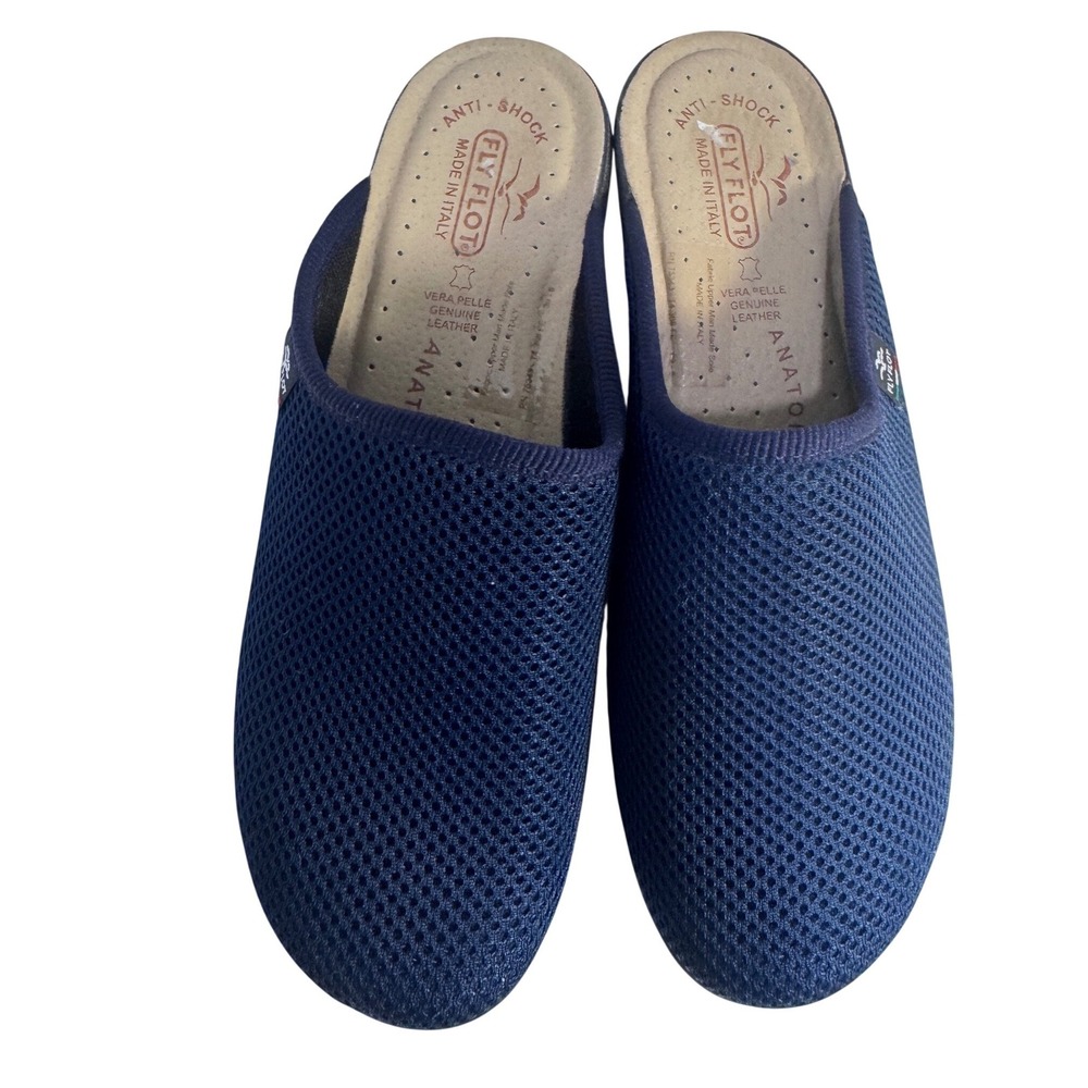 Fly Flot Womens Navy Blue Mesh Anatomic Clogs Made in Italy Size 39 US 8-8.5